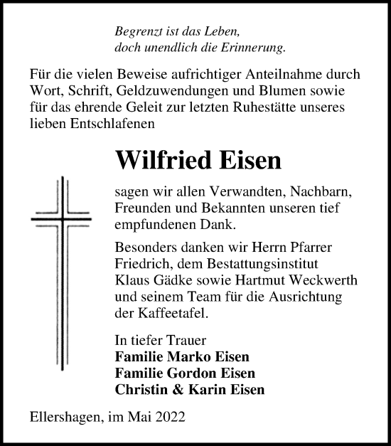 Traueranzeige von Wilfried Eisen von Märkischen Allgemeine Zeitung