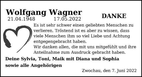 Traueranzeige von Wolfgang Wagner von Leipziger Volkszeitung
