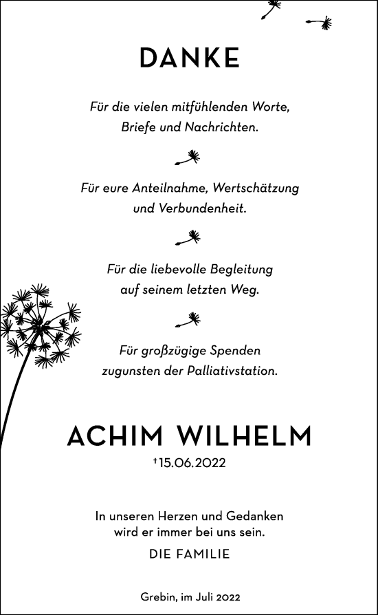 Traueranzeige von Achim Wilhelm von Kieler Nachrichten