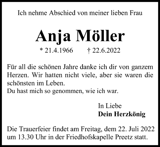 Traueranzeige von Anja Möller von Kieler Nachrichten