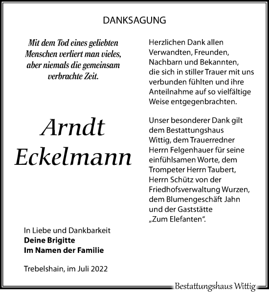 Traueranzeige von Arndt Eckelmann von Leipziger Volkszeitung