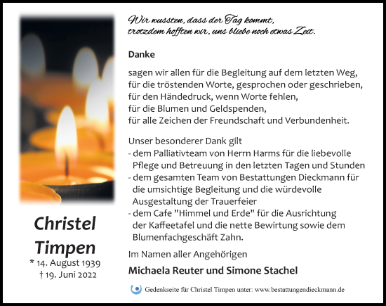 Traueranzeige von Christel Timpen von Märkischen Allgemeine Zeitung