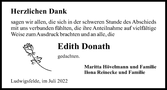 Traueranzeige von Edith Donath von Märkischen Allgemeine Zeitung