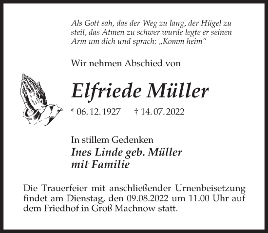 Traueranzeige von Elfriede Müller von Märkischen Allgemeine Zeitung