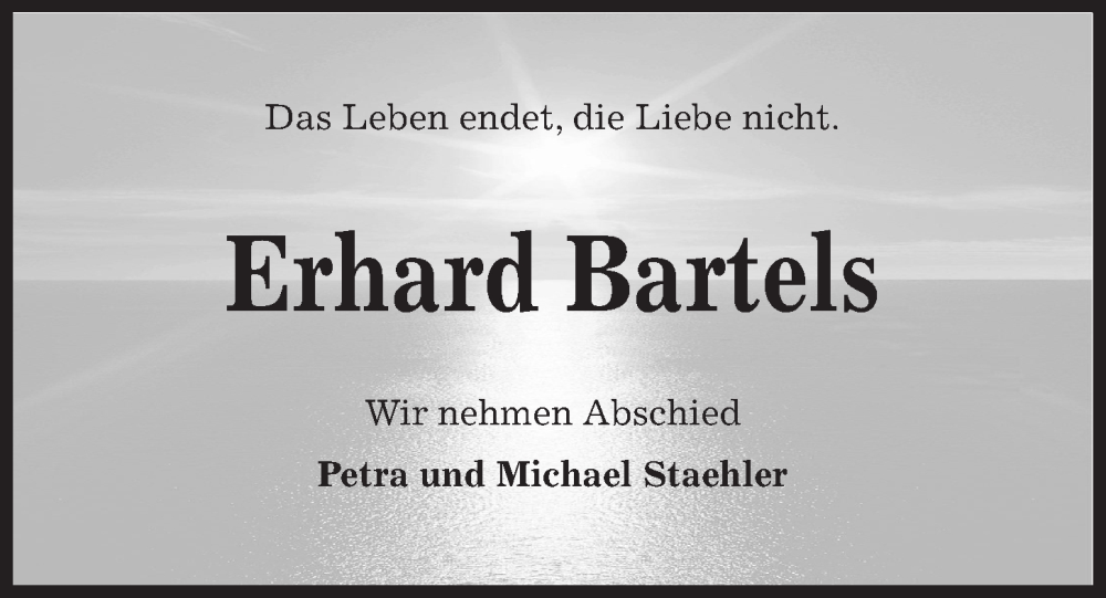  Traueranzeige für Erhard Bartels vom 30.07.2022 aus Kieler Nachrichten