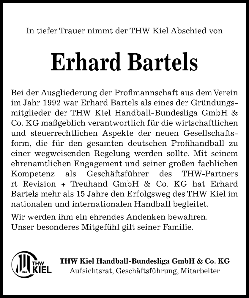 Traueranzeige für Erhard Bartels vom 30.07.2022 aus Kieler Nachrichten