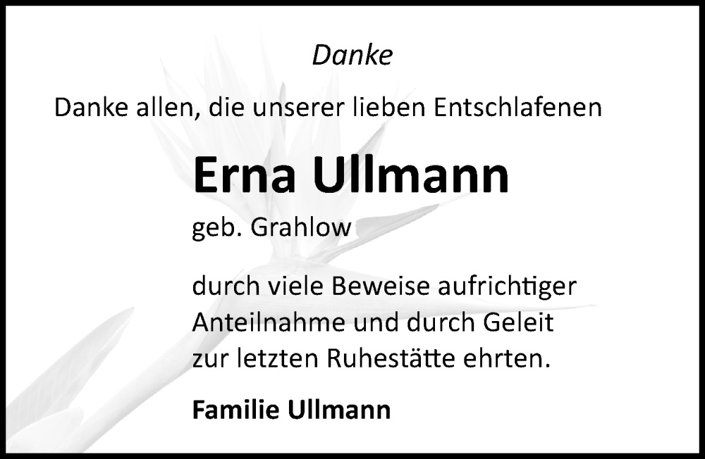  Traueranzeige für Erna Ullmann vom 30.07.2022 aus Märkischen Allgemeine Zeitung