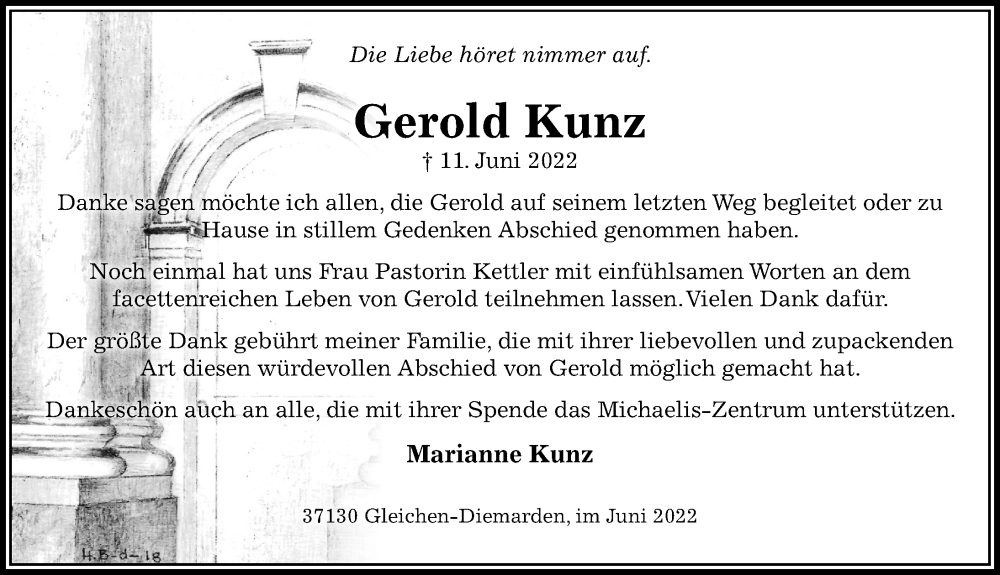  Traueranzeige für Gerold Kunz vom 02.07.2022 aus Göttinger Tageblatt