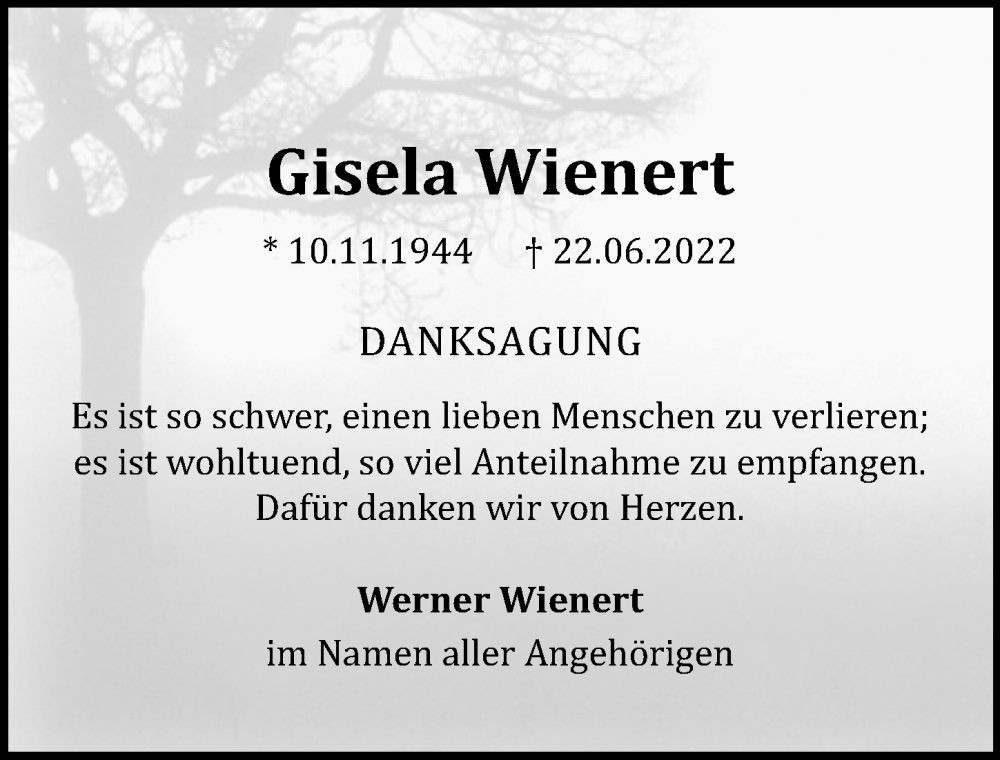  Traueranzeige für Gisela Wienert vom 27.07.2022 aus Märkischen Allgemeine Zeitung