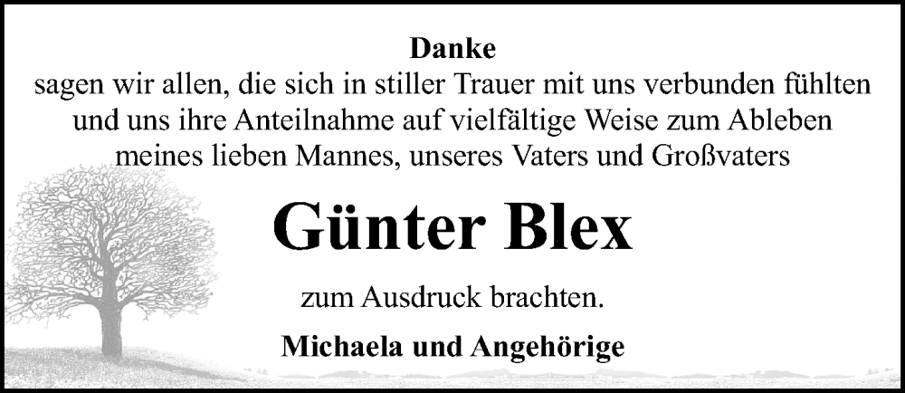  Traueranzeige für Günter Blex vom 02.07.2022 aus Aller Zeitung