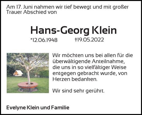 Traueranzeige von Hans-Georg Klein von Ostsee-Zeitung GmbH