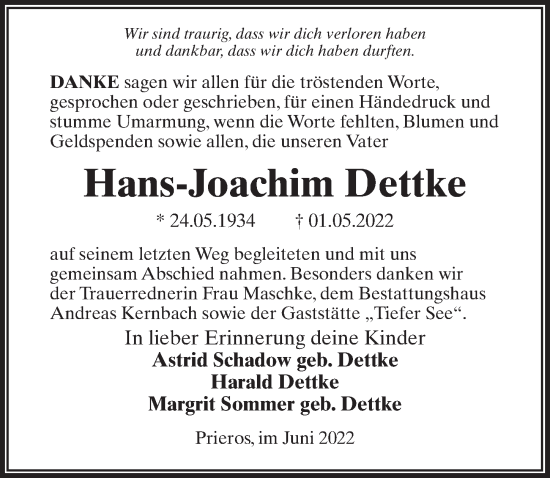 Traueranzeige von Hans-Joachim Dettke von Märkischen Allgemeine Zeitung