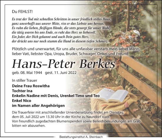 Traueranzeige von Hans-Peter Berkes von Leipziger Volkszeitung