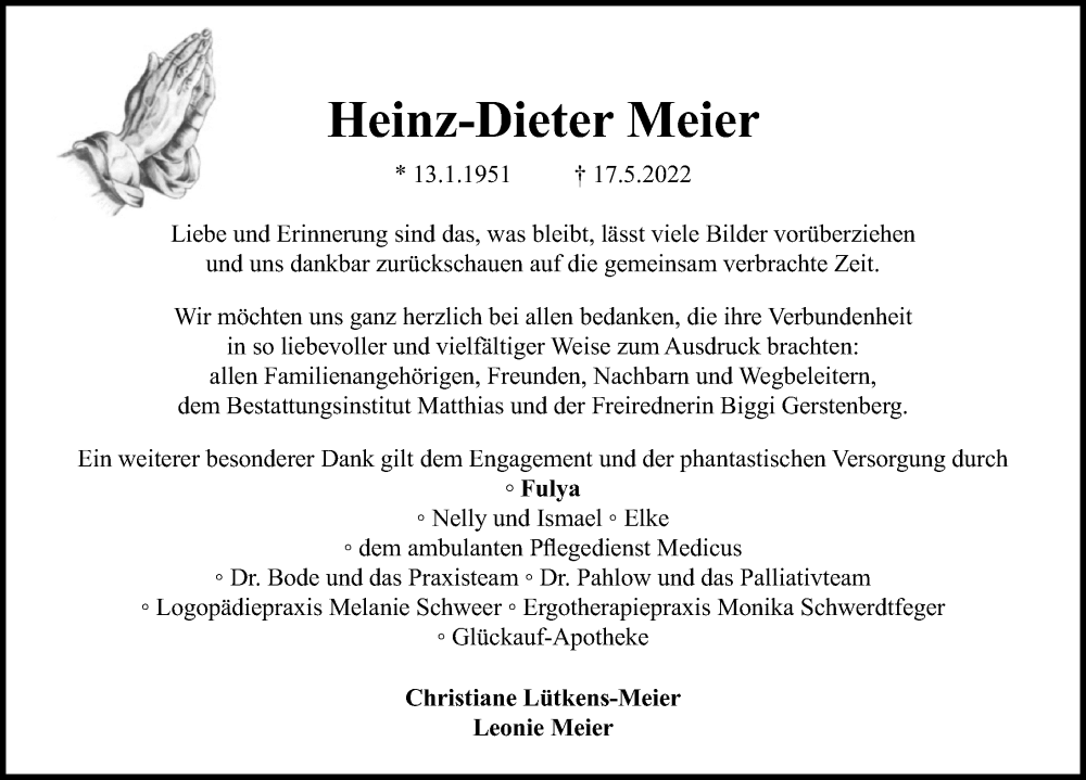  Traueranzeige für Heinz-Dieter Meier vom 02.07.2022 aus Schaumburger Nachrichten