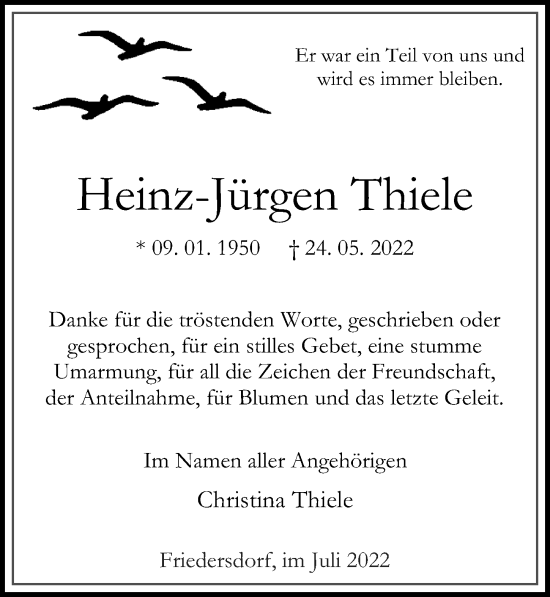 Traueranzeige von Heinz-Jürgen Thiele von Märkischen Allgemeine Zeitung