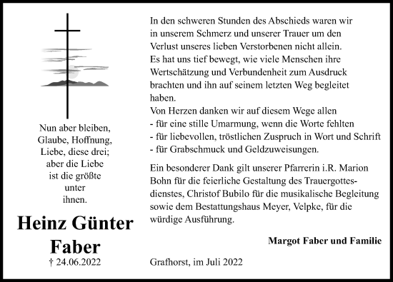 Traueranzeige von Heinz Günter Faber von Aller Zeitung
