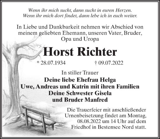 Traueranzeige von Horst Richter von Märkischen Allgemeine Zeitung