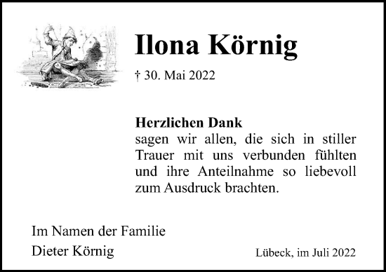 Traueranzeige von Ilona Körnig von Lübecker Nachrichten