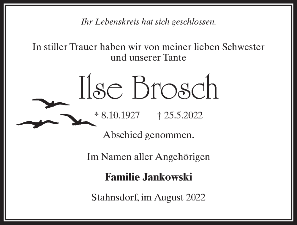  Traueranzeige für Ilse Brosch vom 02.07.2022 aus Märkischen Allgemeine Zeitung