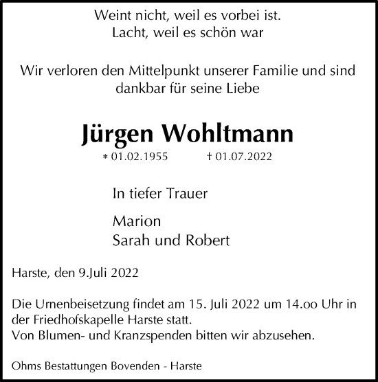Traueranzeige von Jürgen Wohltmann von Göttinger Tageblatt