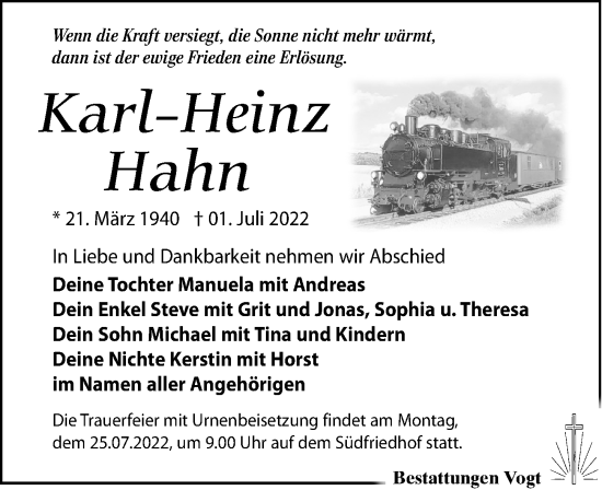 Traueranzeige von Karl-Heinz Hahn von Leipziger Volkszeitung