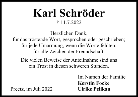 Traueranzeige von Karl Schröder von Kieler Nachrichten