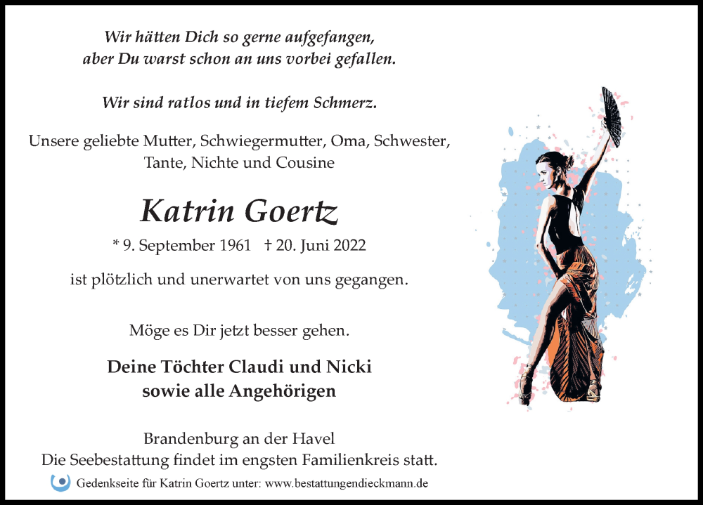  Traueranzeige für Katrin Goertz vom 09.07.2022 aus Märkischen Allgemeine Zeitung