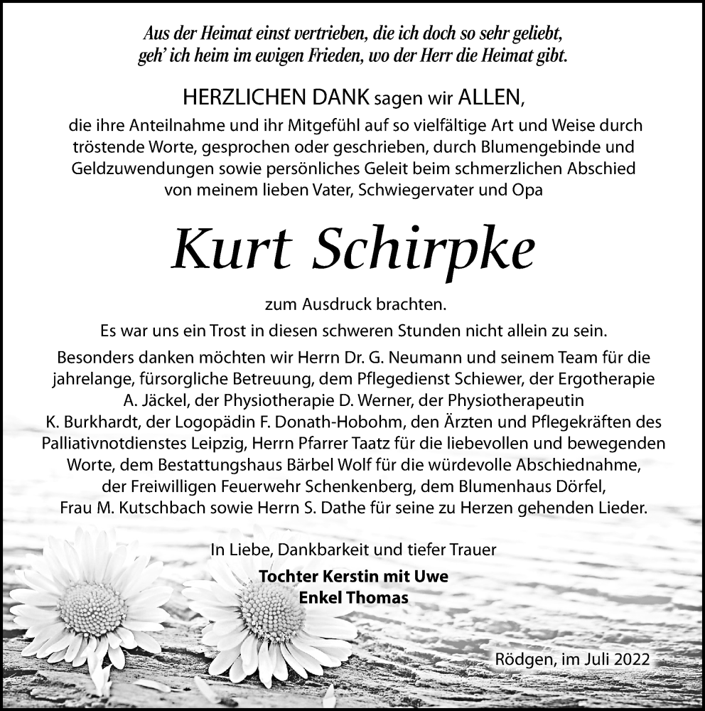  Traueranzeige für Kurt Schirpke vom 02.07.2022 aus Leipziger Volkszeitung