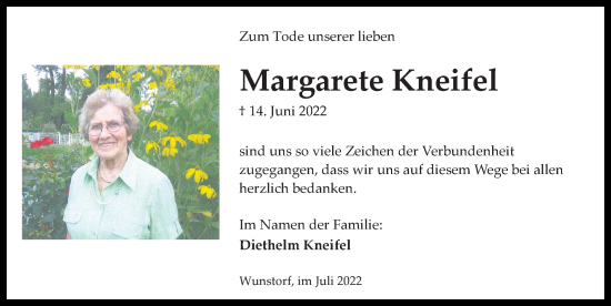 Traueranzeige von Margarete Kneifel von Hannoversche Allgemeine Zeitung/Neue Presse