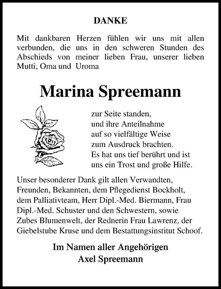  Traueranzeige für Marina Spreemann vom 09.07.2022 aus Ostsee-Zeitung GmbH