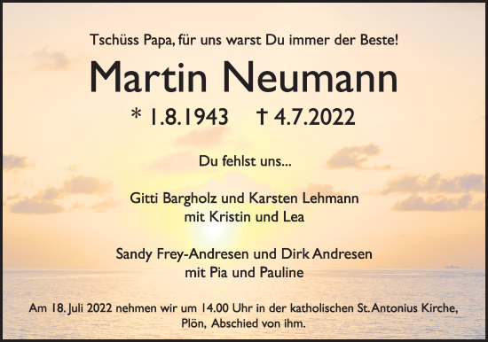 Traueranzeige von Martin Neumann von Kieler Nachrichten