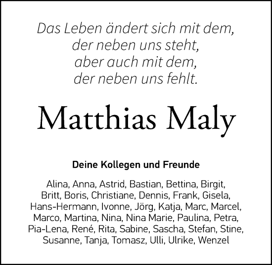 Traueranzeige von Matthias Maly von Lübecker Nachrichten