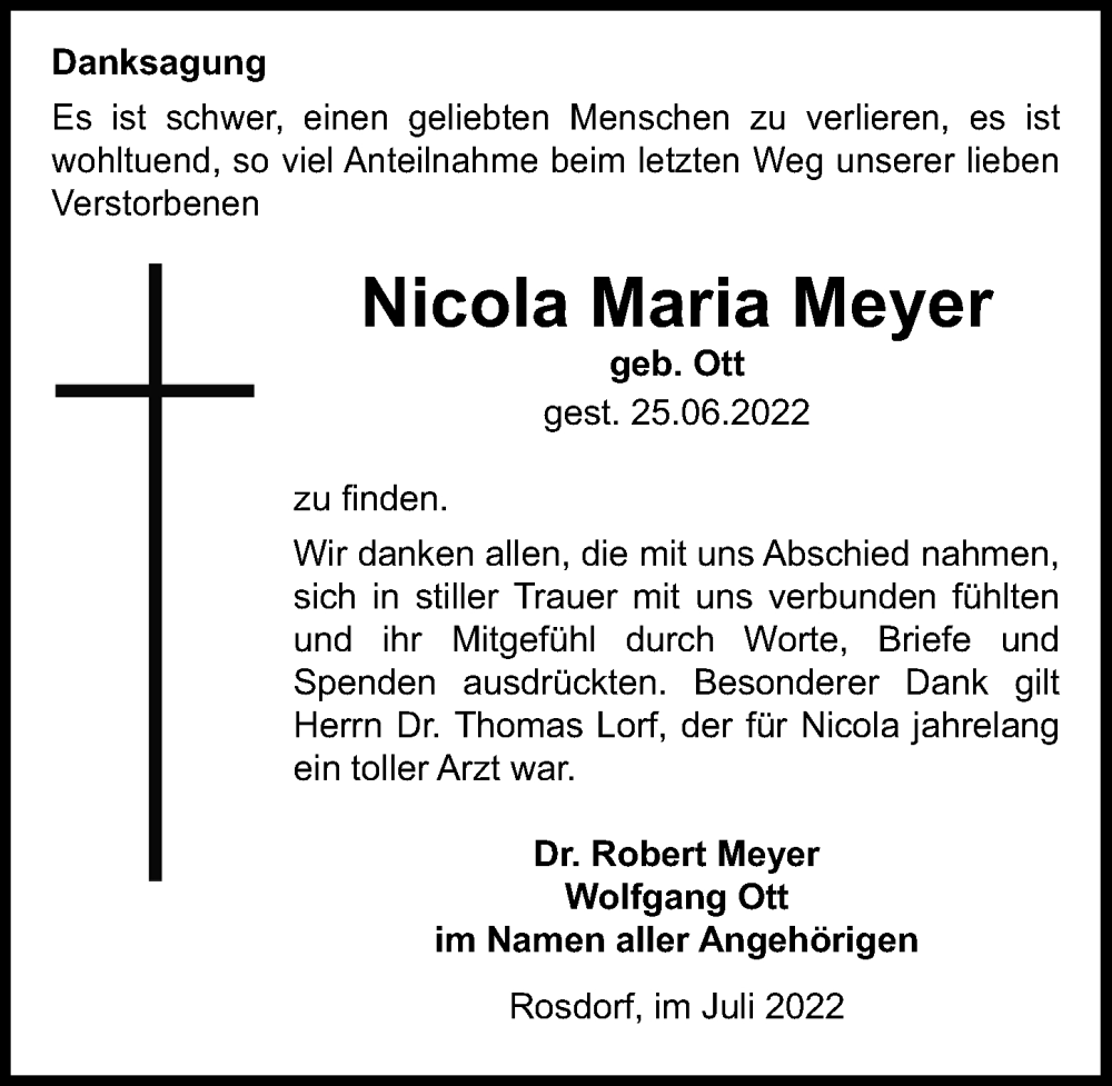  Traueranzeige für Nicola Maria Meyer vom 23.07.2022 aus Göttinger Tageblatt