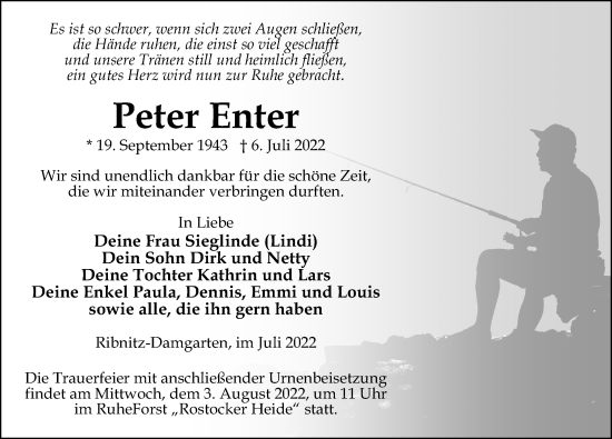 Traueranzeige von Peter Enter von Ostsee-Zeitung GmbH