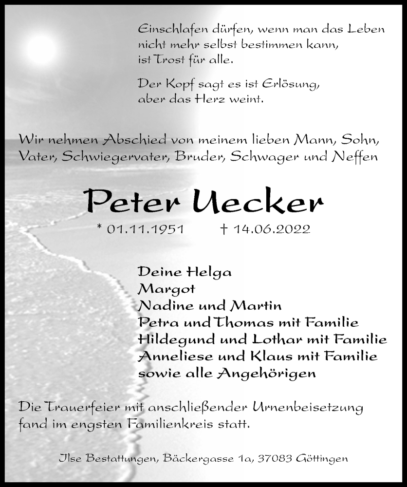  Traueranzeige für Peter Uecker vom 02.07.2022 aus Göttinger Tageblatt