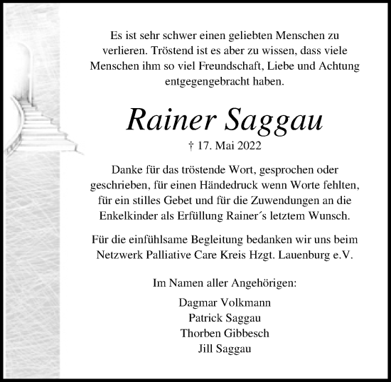 Traueranzeige von Rainer Saggau von Lübecker Nachrichten