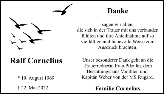 Traueranzeige von Ralf Cornelius von Ostsee-Zeitung GmbH