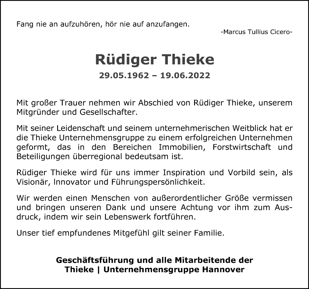  Traueranzeige für Rüdiger Thieke vom 02.07.2022 aus Hannoversche Allgemeine Zeitung/Neue Presse