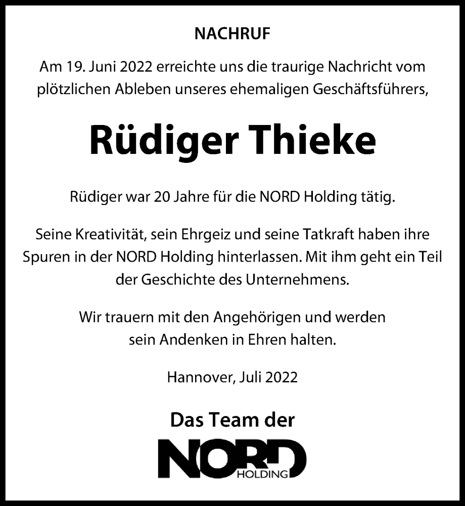  Traueranzeige für Rüdiger Thieke vom 02.07.2022 aus Hannoversche Allgemeine Zeitung/Neue Presse