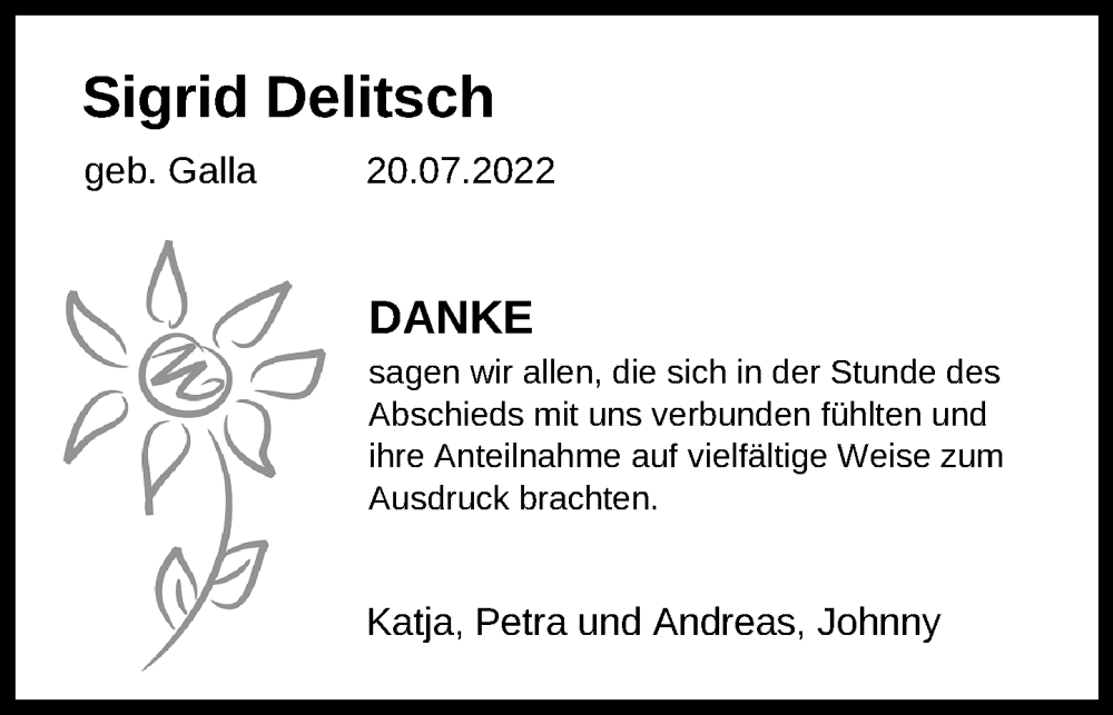  Traueranzeige für Sigrid Delitsch vom 30.07.2022 aus Schaumburger Nachrichten