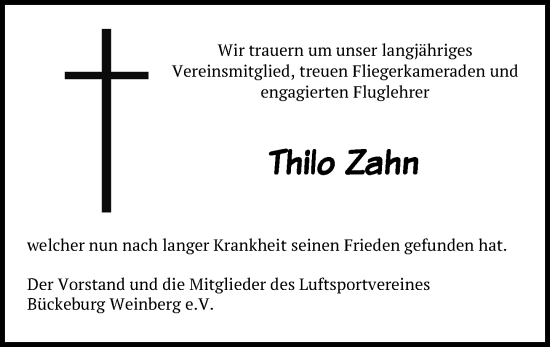 Traueranzeige von Thilo Zahn von Schaumburger Nachrichten