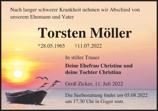 Traueranzeige von Torsten Möller von Ostsee-Zeitung GmbH
