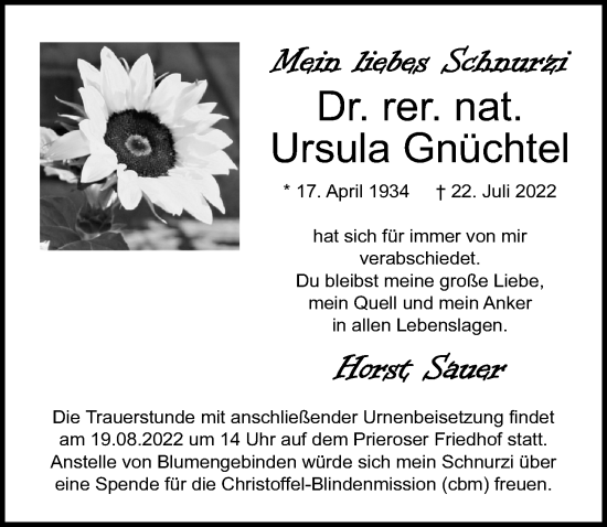 Traueranzeige von Ursula Gnüchtel von Märkischen Allgemeine Zeitung