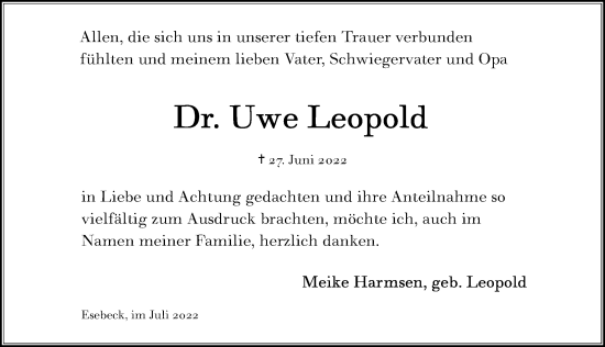 Traueranzeige von Uwe Leopold von Göttinger Tageblatt