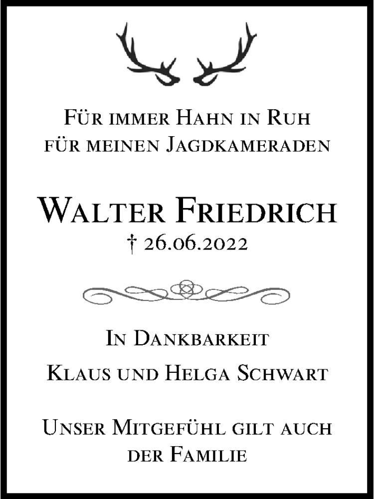  Traueranzeige für Walter Friedrich vom 06.07.2022 aus Lübecker Nachrichten