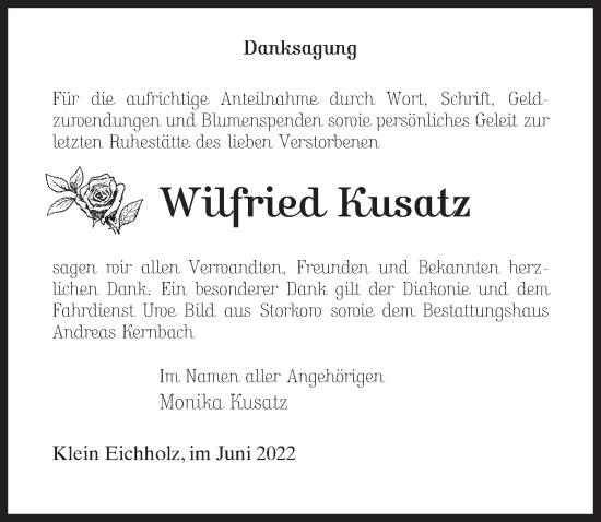 Traueranzeige von Wilfried Kusatz von Märkischen Allgemeine Zeitung