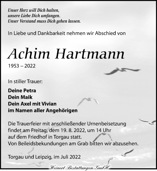 Traueranzeige von Achim Hartmann von Torgauer Zeitung
