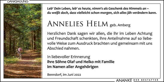 Traueranzeige von Annelies Helm von Leipziger Volkszeitung