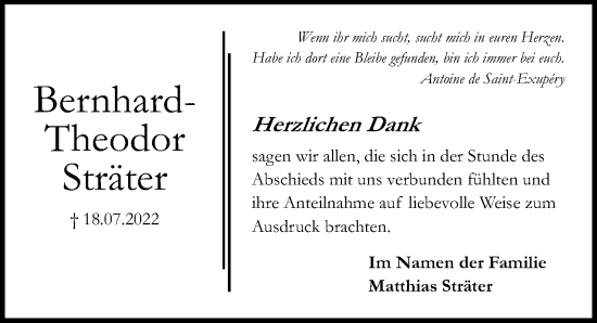 Traueranzeige von Bernhard-Theodor Sträter von Lübecker Nachrichten