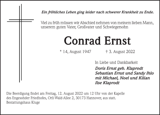 Traueranzeige von Conrad Ernst von Hannoversche Allgemeine Zeitung/Neue Presse